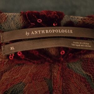 Anthropologie Sequin Lace Blouse - Red